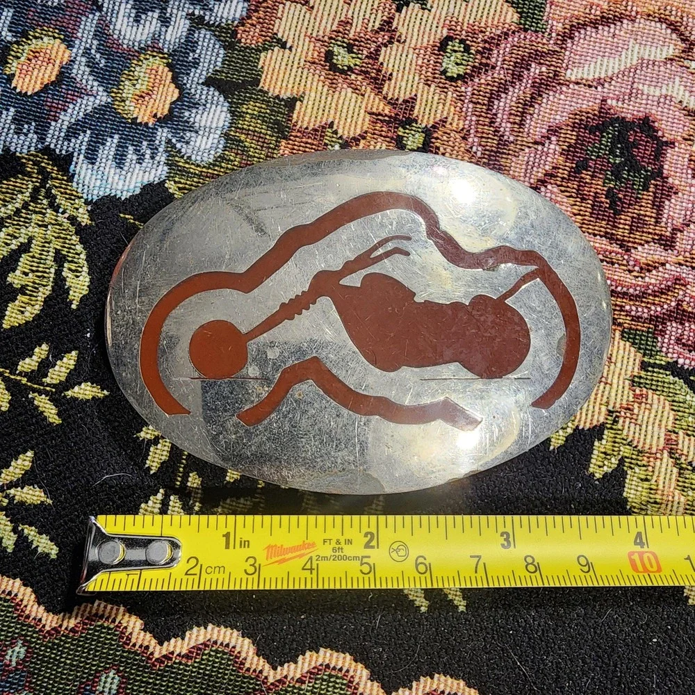 Vintage Hand Made Motorcycle Bikers Western Belt Buckle Silver Toned